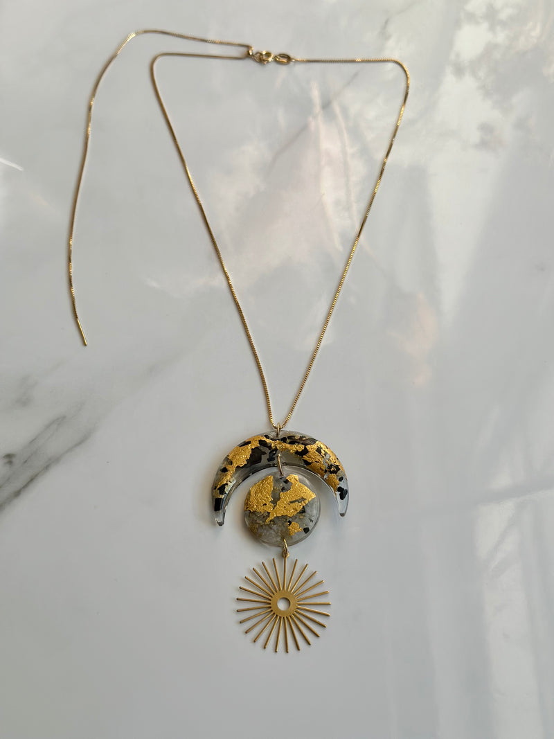 "Balanced Goddess" Real 24k Gold flakes, Shungite, Black Tourmaline and Moonstone & Lapis Lazuli Gold Filled Necklaces