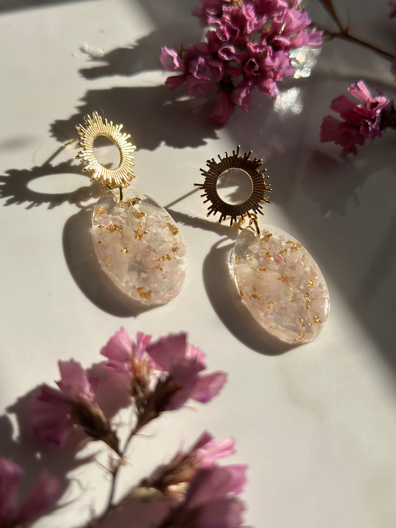 "Lovey" -Sun Charm- Pink Crystals Earrings