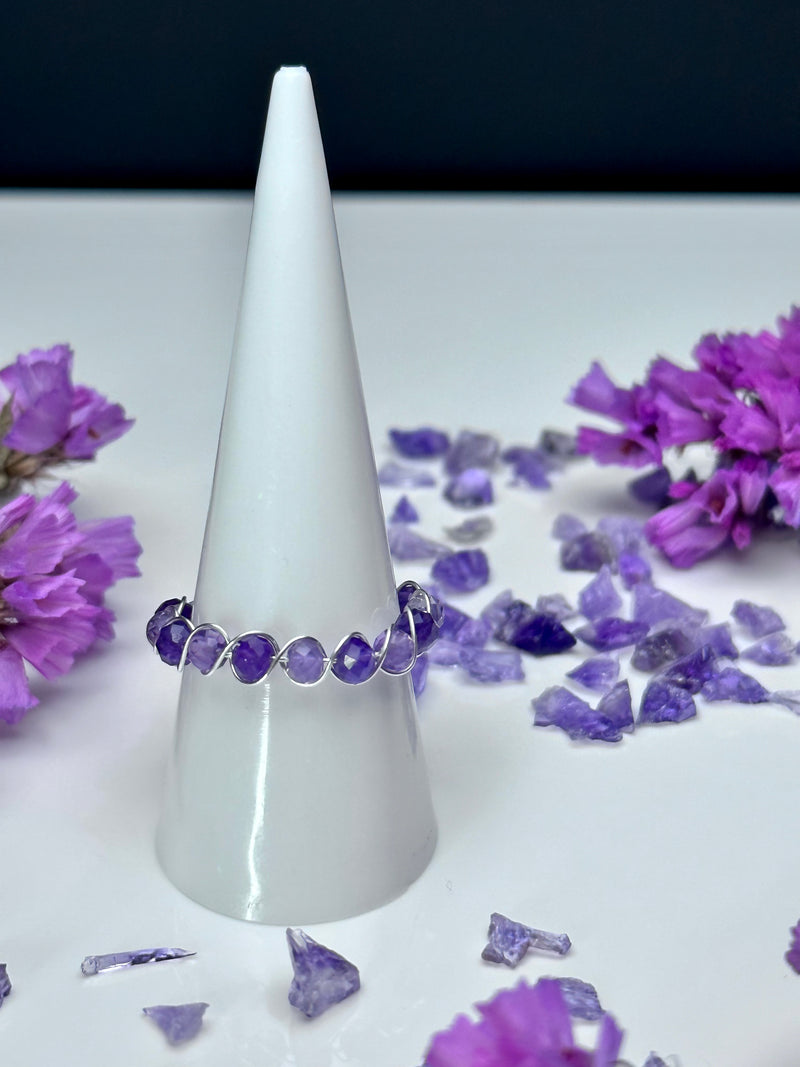 Purple Amethyst Sterling Silver Wire Ring