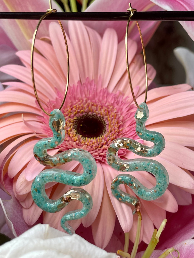 “The Feminine” Chrysocolla Lightweight Snake Hoops