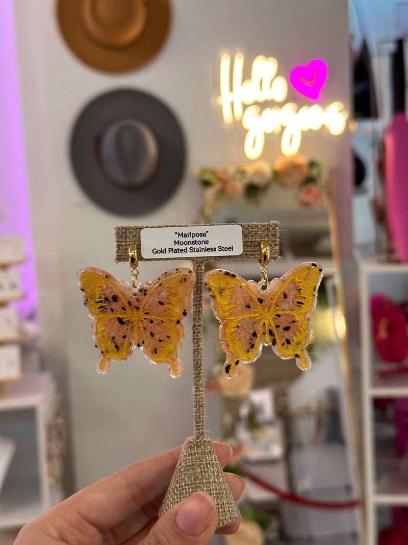 “Mariposa” Moonstone Gold Butterfly Earrings