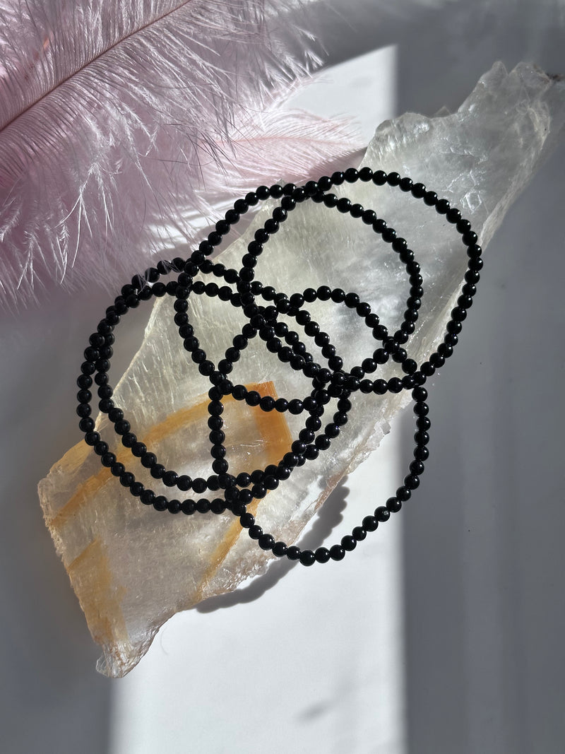 Natural Black Tourmaline 4mm 7.5” Crystal Healing Stretch Bracelet