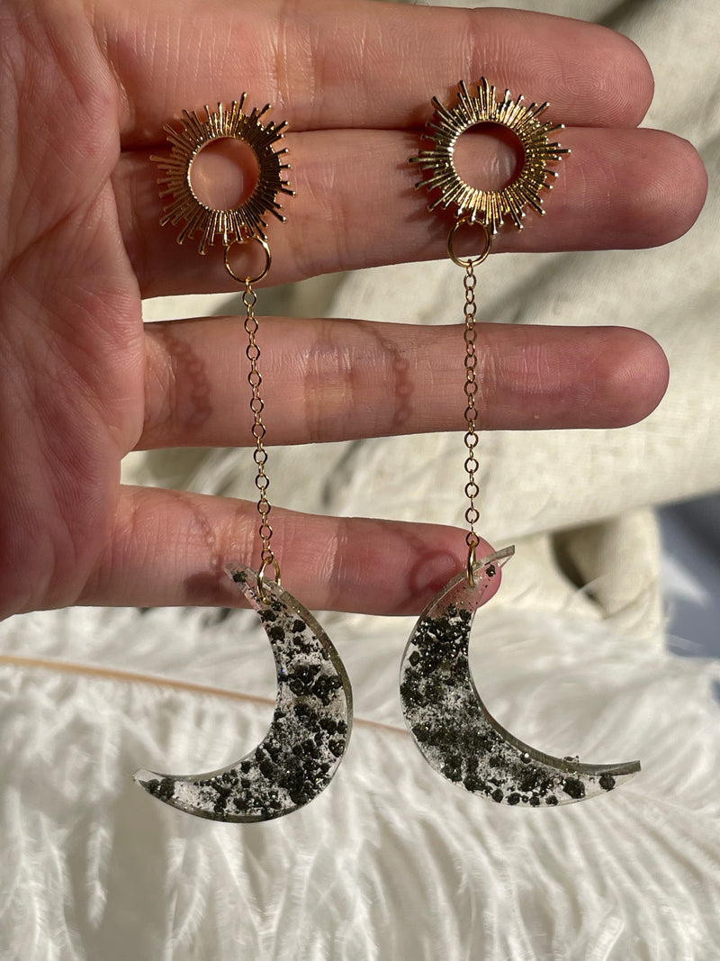 “Balanced Goddess” Pyrite Moon and Sun Studs