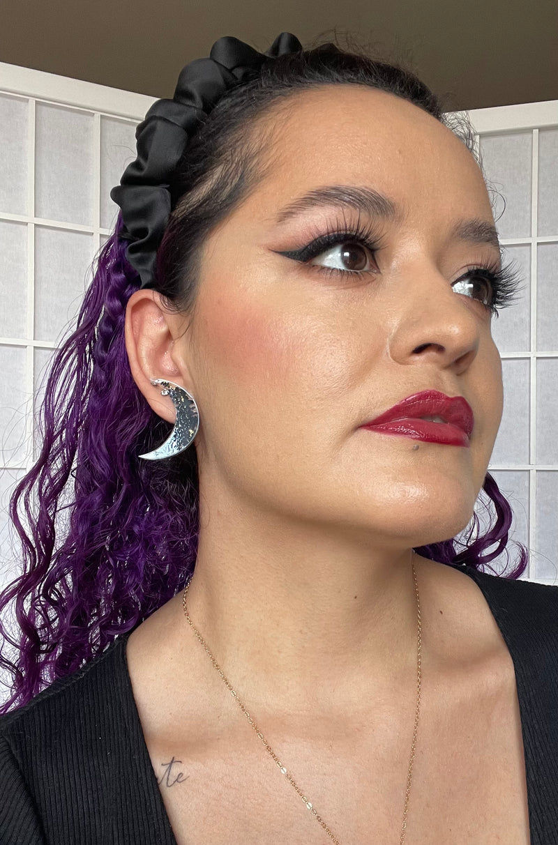 “La Luna” Black Tourmaline Moon Studs