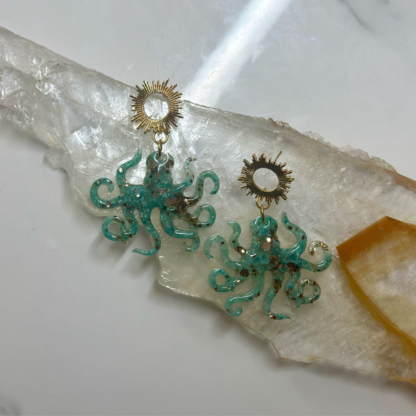 “Octopi” Chrysocolla Lightweight Octopus Earrings