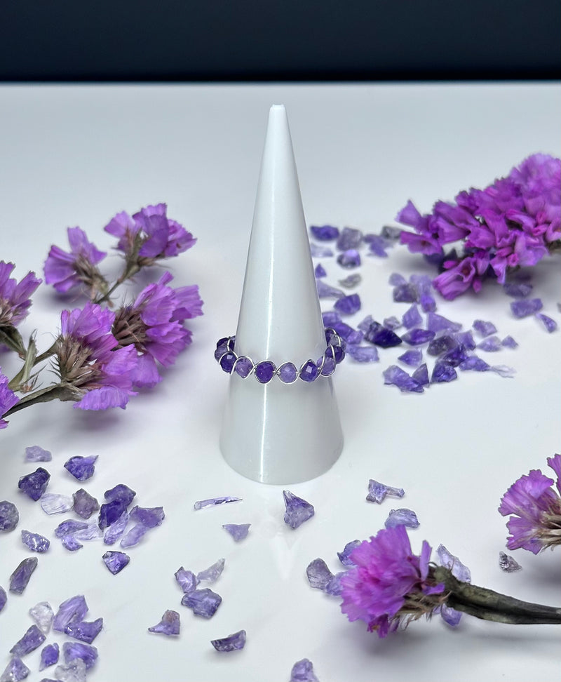 Purple Amethyst Sterling Silver Wire Ring