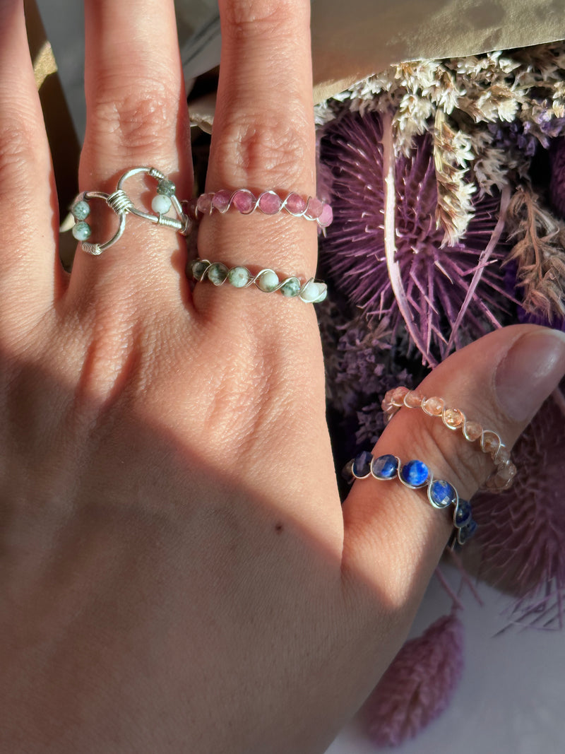 Tree Agate Sterling Silver Wire Ring