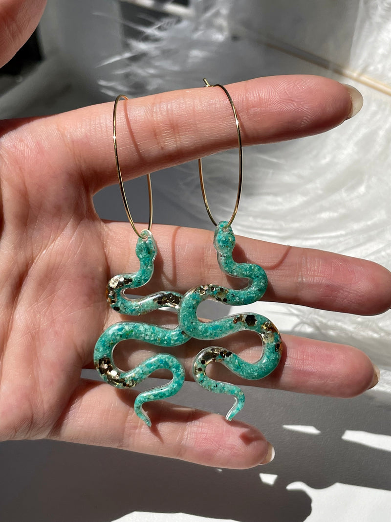 “The Feminine” Chrysocolla Lightweight Snake Hoops