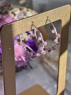 Wired Pink Tourmaline and Sterling Silver Hoop