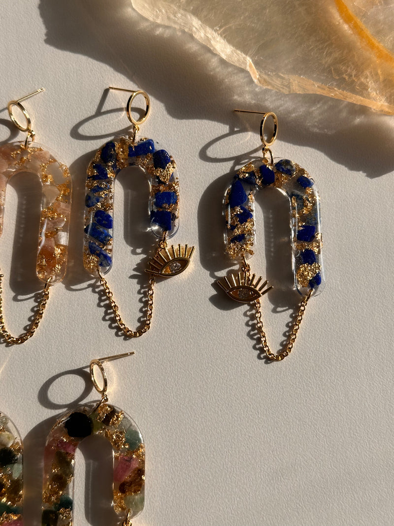 “Goddess of Abundance II” Lapis Lazuli Evil Eye Earrings