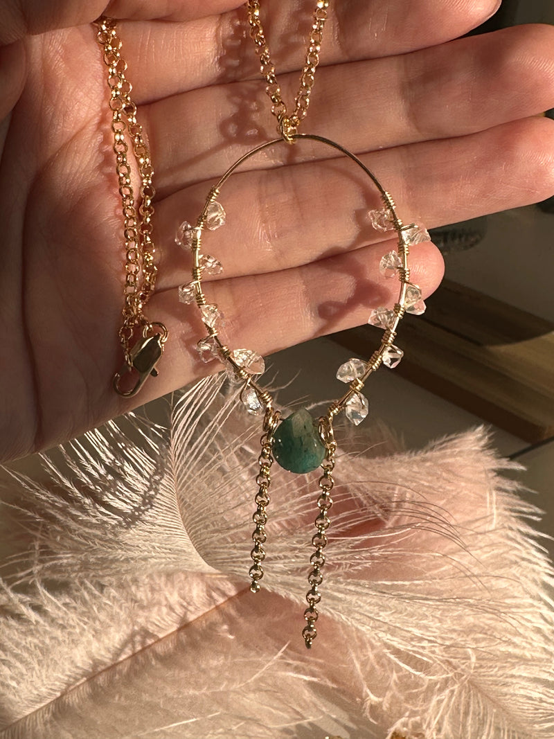 “The Intention Goddess” Amazonite & Herkimer Diamond Water Resistant Necklace