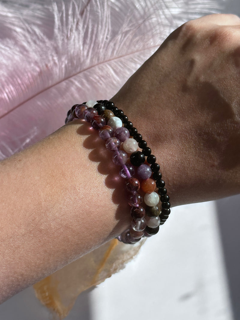 Natural Super Seven 6mm 7.5” Crystal Healing Stretch Bracelet