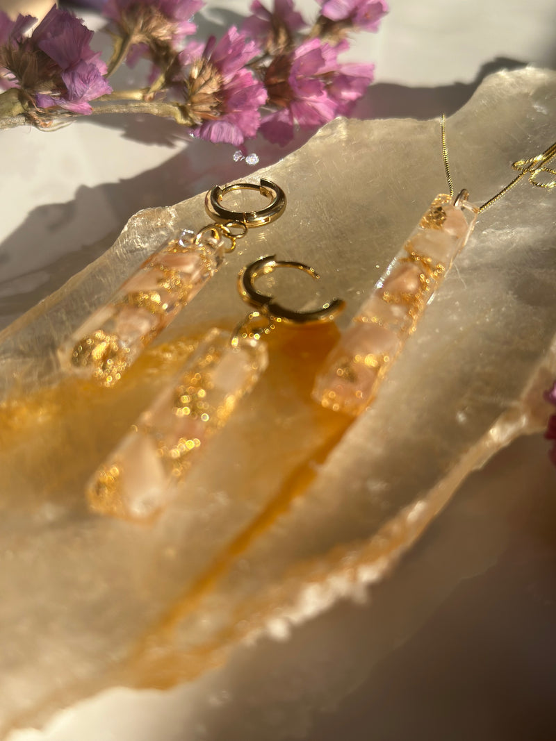 “Bar of Gold" Peach Moonstone Huggies