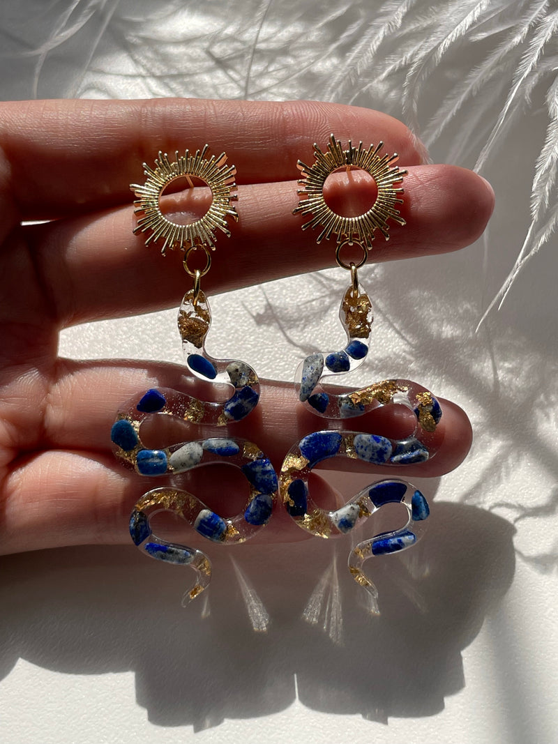 “The Feminine" Lapis Lazuli  Lightweight Snake Earrings