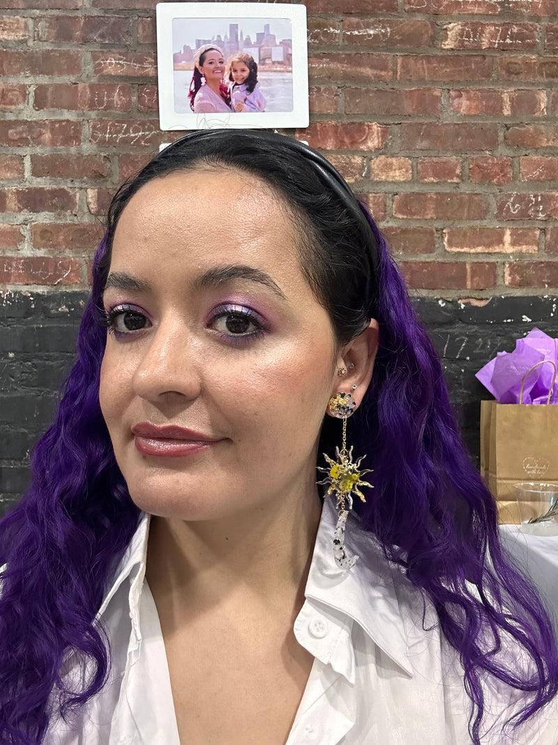 “Celestial Goddess" Moonstone with Dried Flowers Earrings