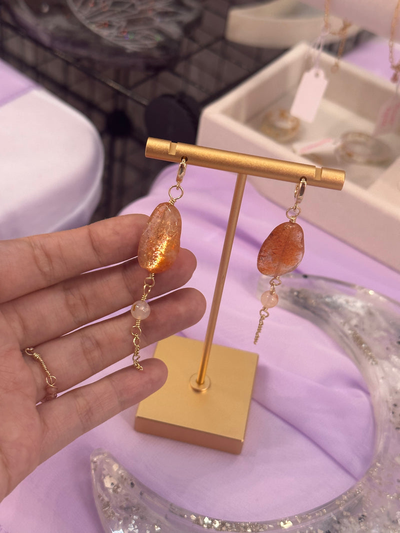 Sunstone & Flower Agate Gold Filled Earrings