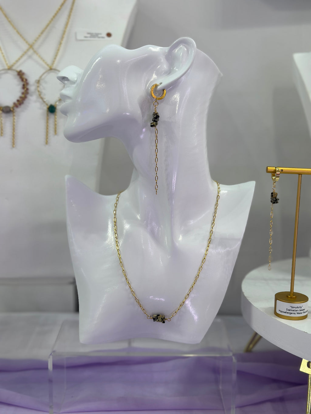 “Simplicity” Dalmatian Jasper Chain Huggies