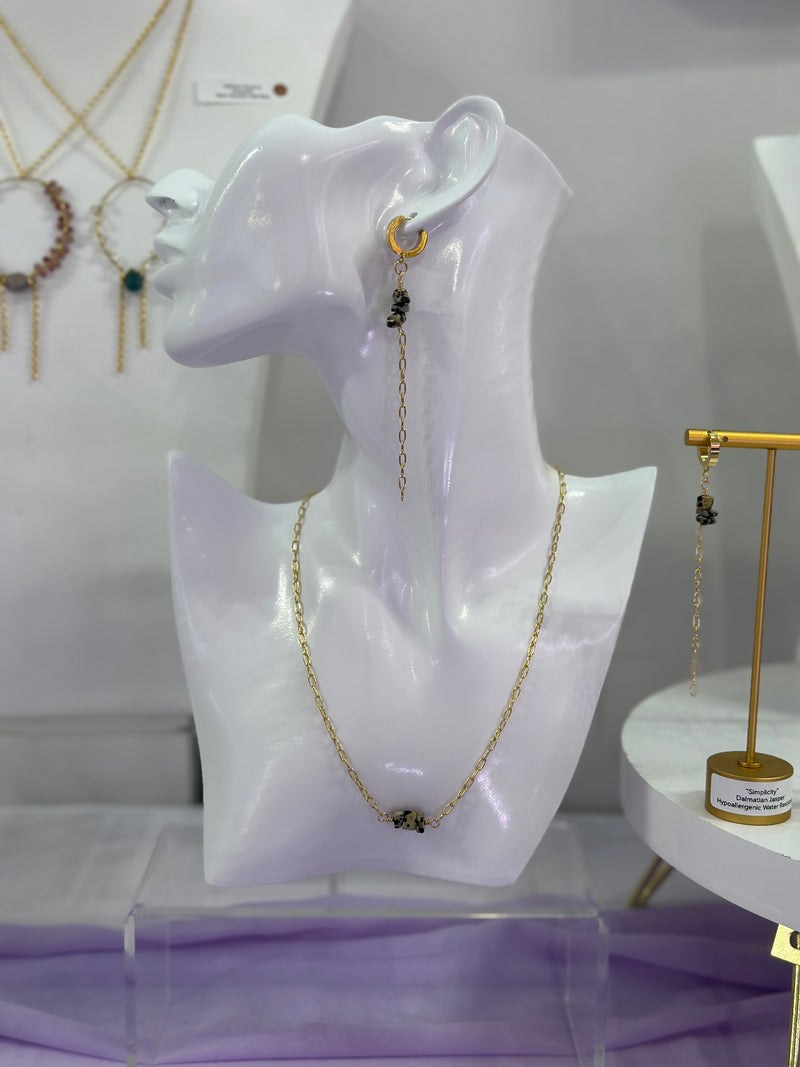 “Simplicity” Dalmatian Jasper Chain Huggies