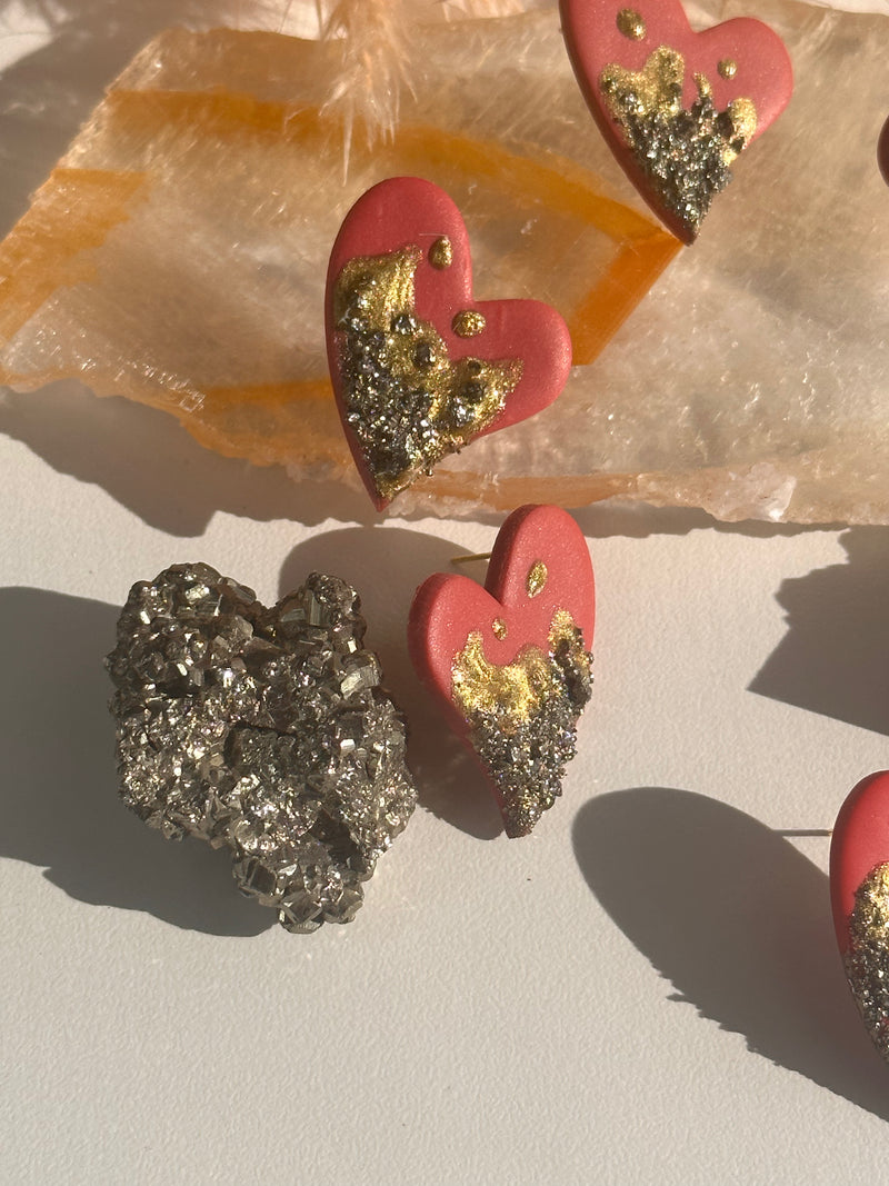 Pyrite Dipped Heart Studs