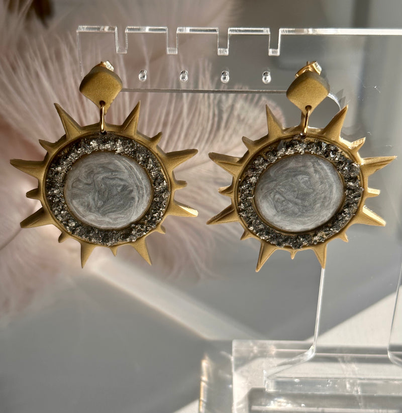 “Power” Pyrite Polymer Clay Sun Mirror Studs