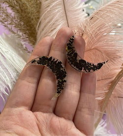 “La Luna” Black Tourmaline Moon Studs