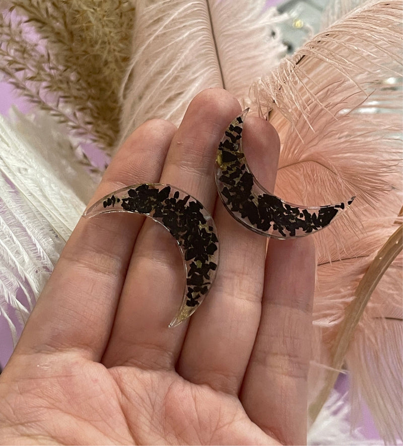 “La Luna” Black Tourmaline Moon Studs