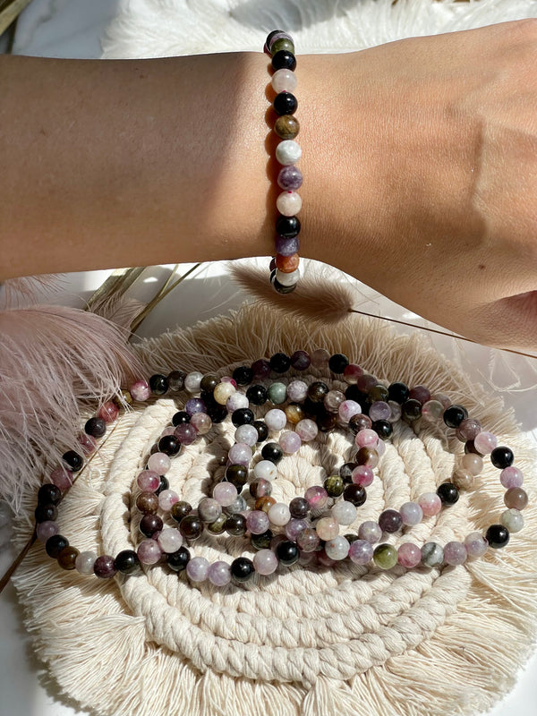 Watermelon Tourmaline 6mm- Adjustable Elastic Bracelet