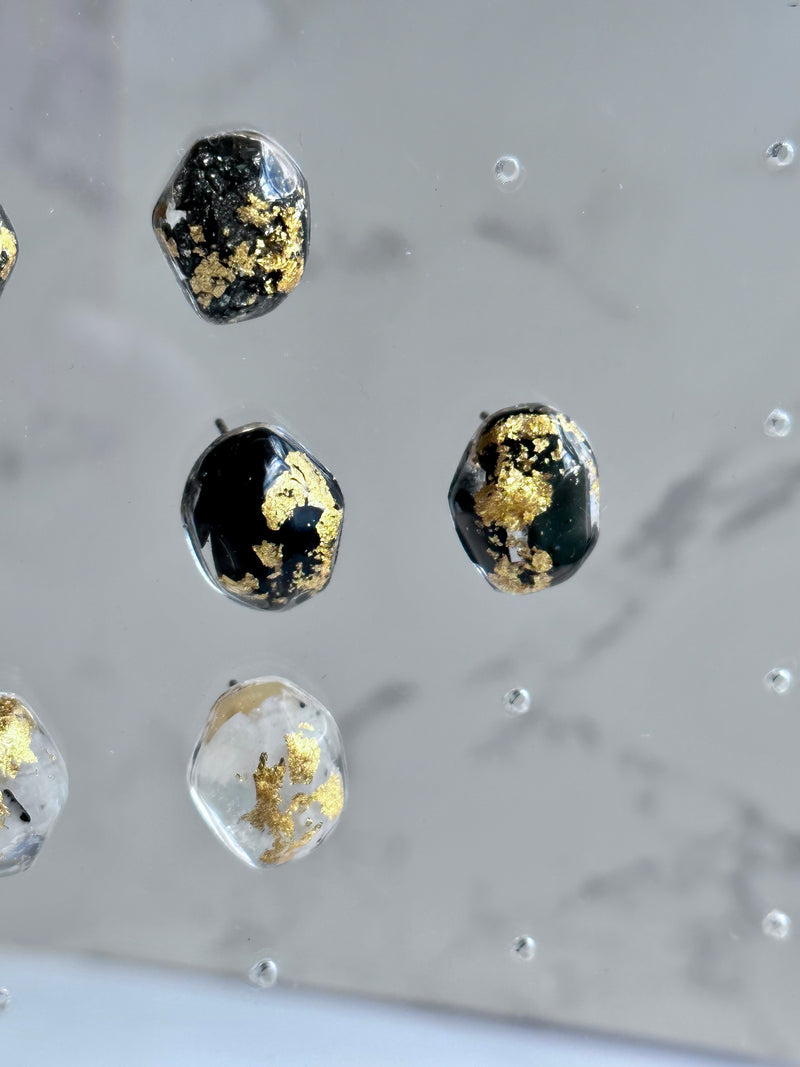 24k Gold Flakes Shungite, Moonstone and Pyrite Gem Studs