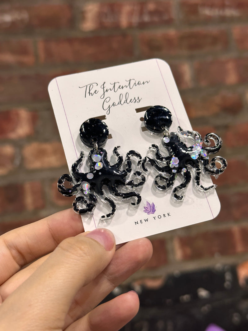“Octopi” Black Tourmaline Earrings