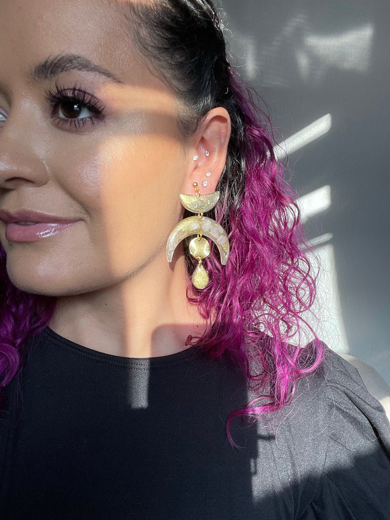 “Kali” Morganite Moon Earrings