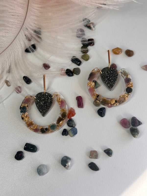 “Circle of Manifestation” Watermelon Tourmaline & Pyrite Earrings