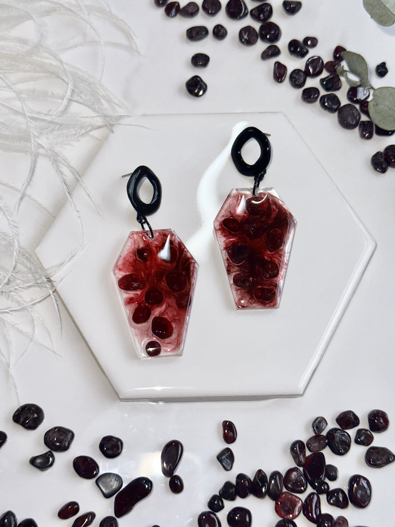 Garnet Coffin Earrings
