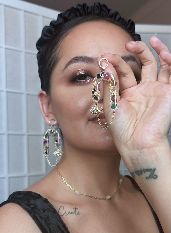 “Goddess of Abundance II” Watermelon Tourmaline Evil Eye Earrings