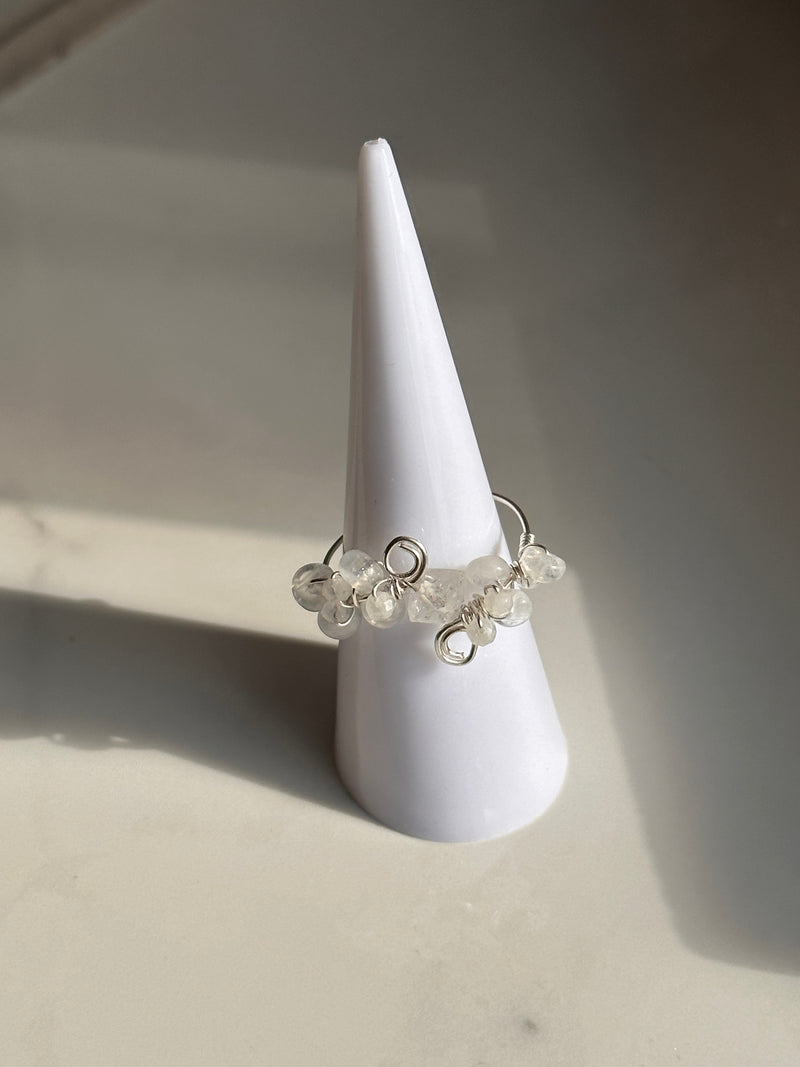 Herkimer Diamond & Moonstone Sterling Silver Wire Ring