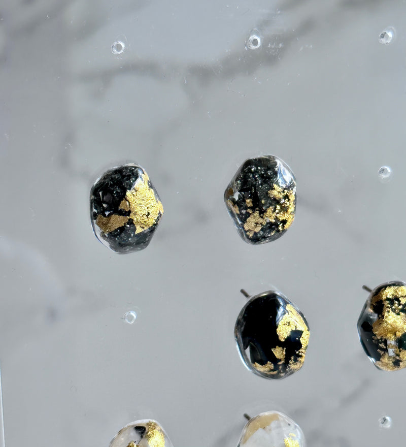 24k Gold Flakes Shungite, Moonstone and Pyrite Gem Studs