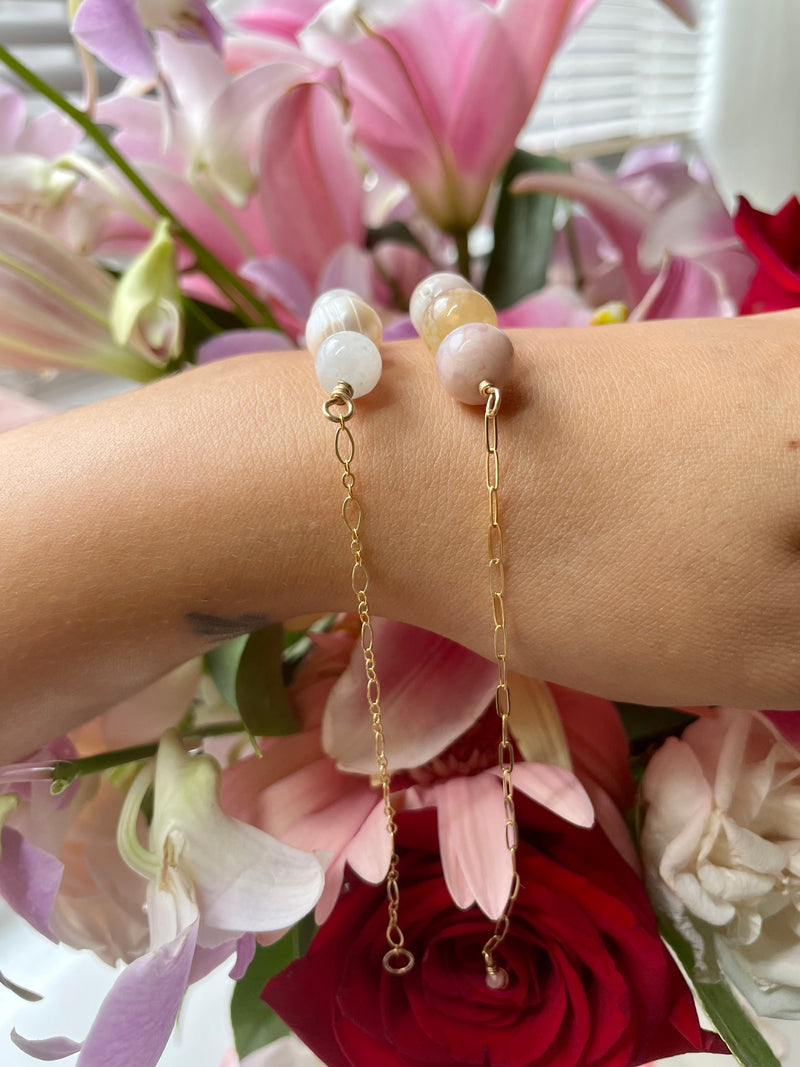 Moonstone and Pearl Gold Filled Adjustable Bracelet