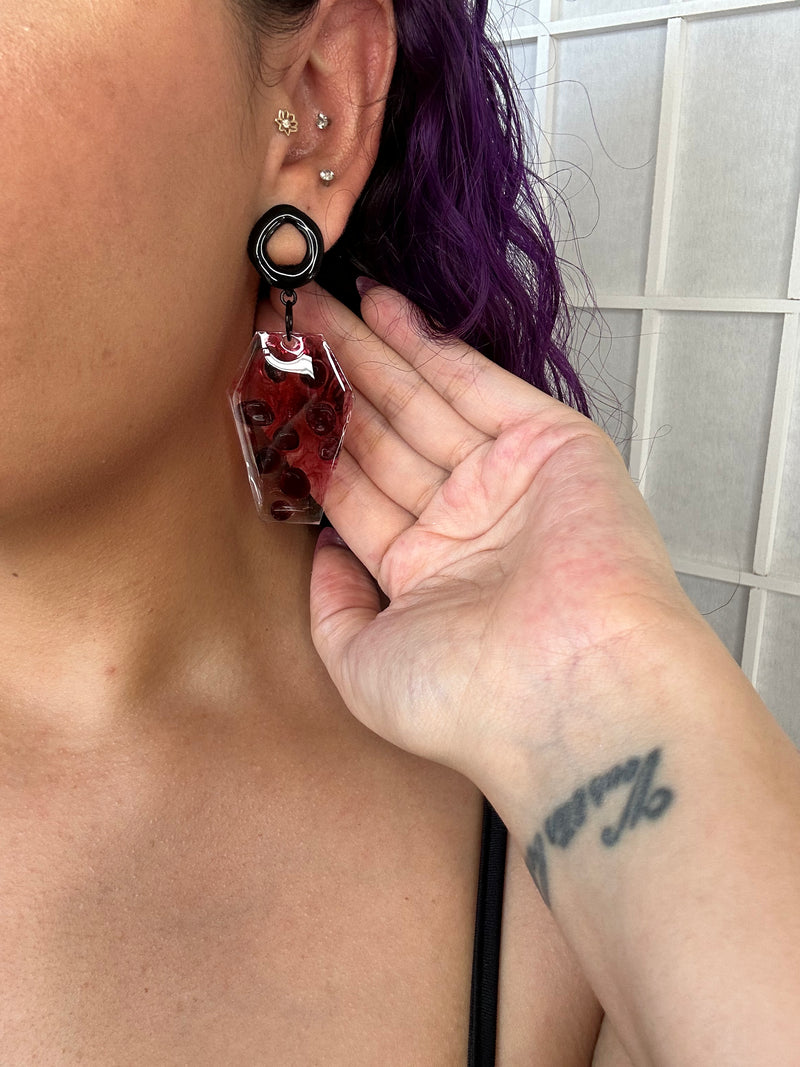 Garnet Coffin Earrings
