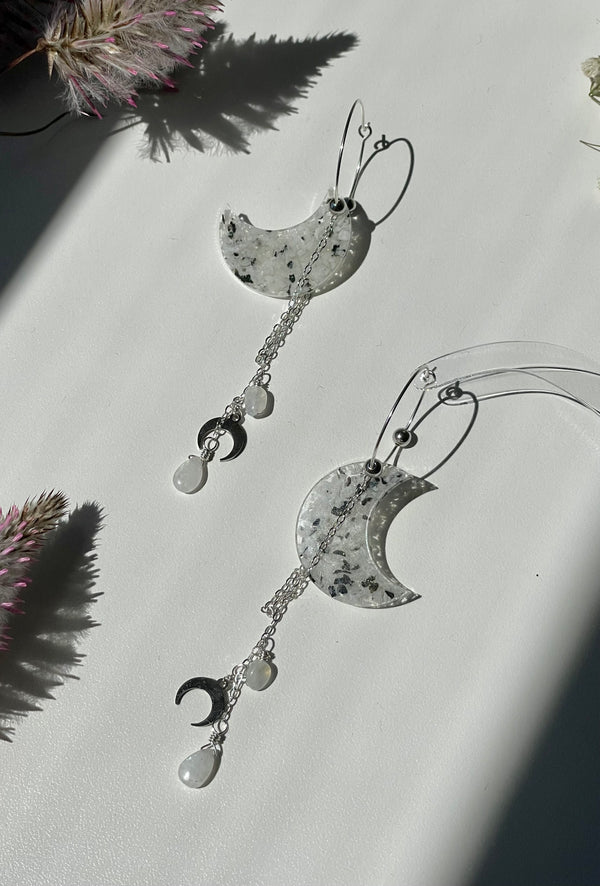 The Silver Moon Moonstone Sterling Silver Hoops