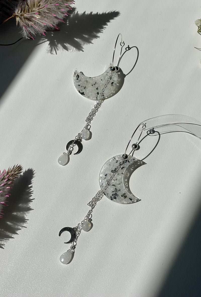 The Silver Moon Moonstone Sterling Silver Hoops