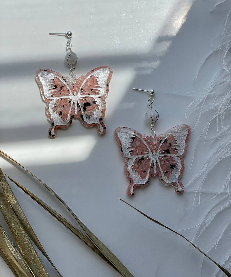 “Mariposa” Moonstone Butterfly with Sterling Silver Wire Earrings