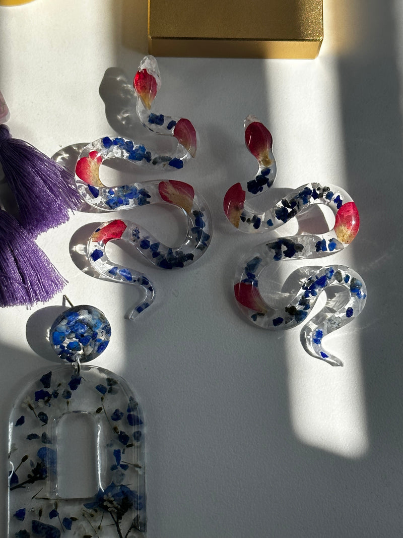 “The Feminine" Lapis Lazuli & Roses Lightweight Big Snake Studs