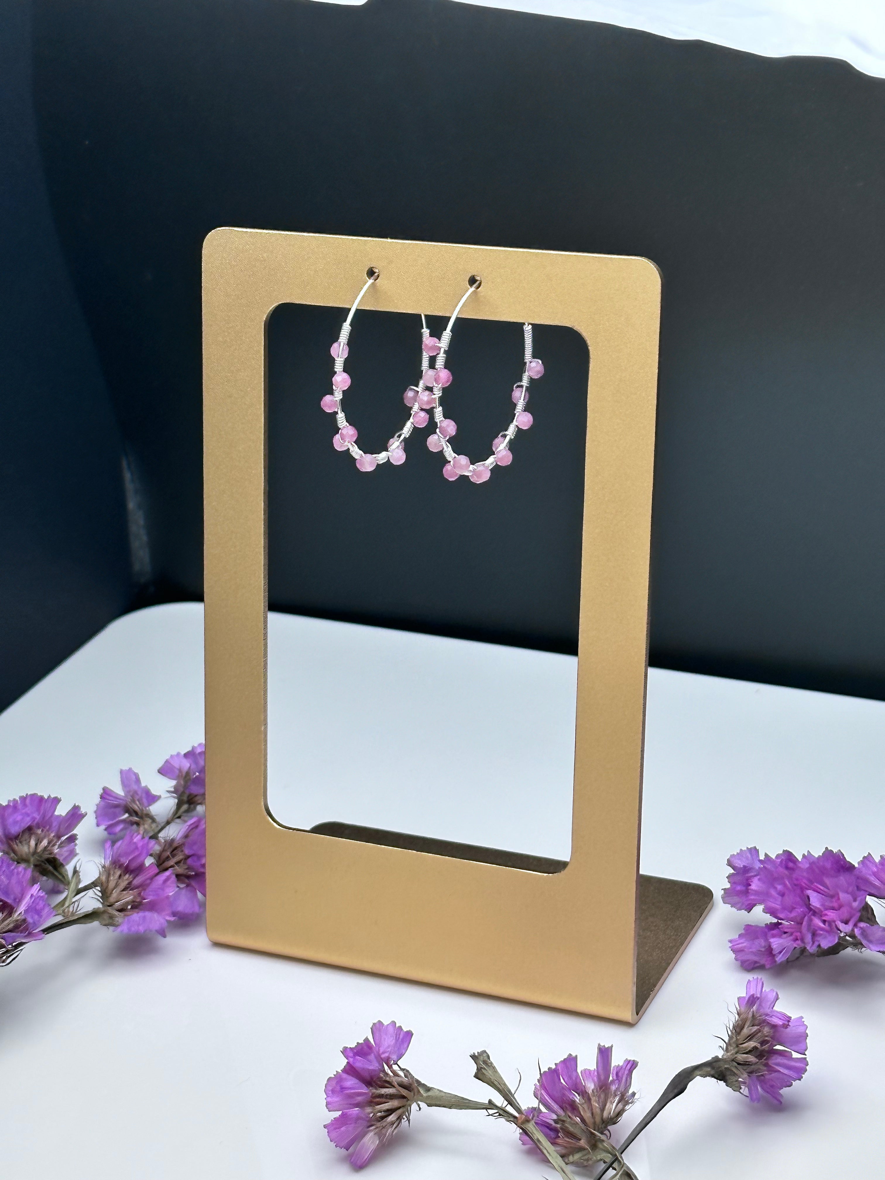 Wired Pink Tourmaline and Sterling Silver Hoop