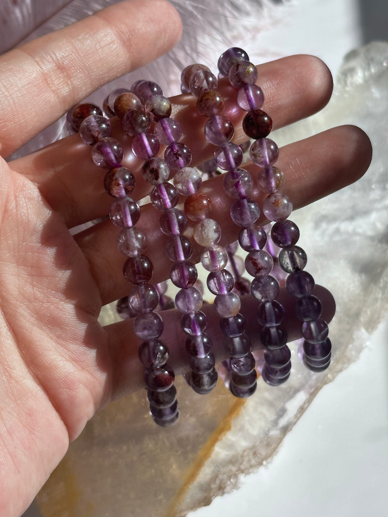 Natural Super Seven 6mm 7.5” Crystal Healing Stretch Bracelet