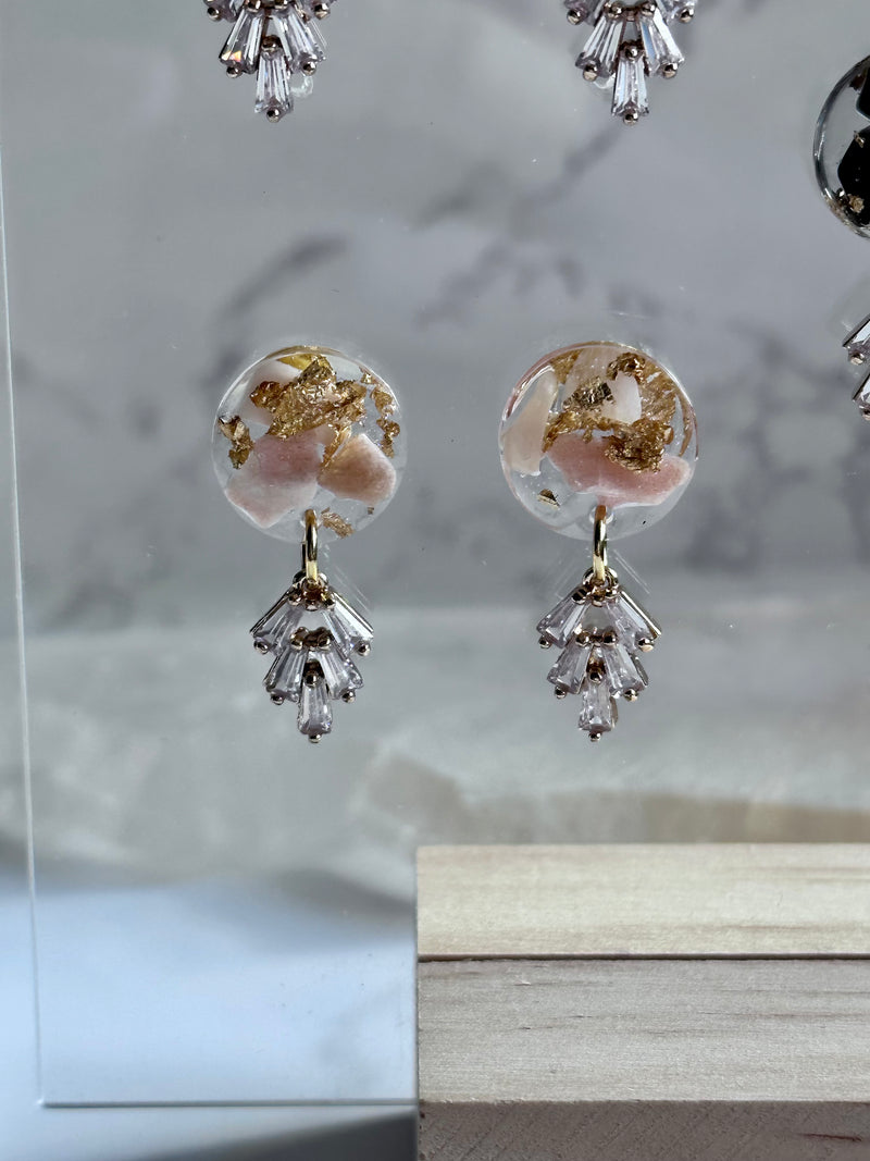 “Compassion Goddess” Black Obsidian, Moonstone & Peach Moonstone Small Studs