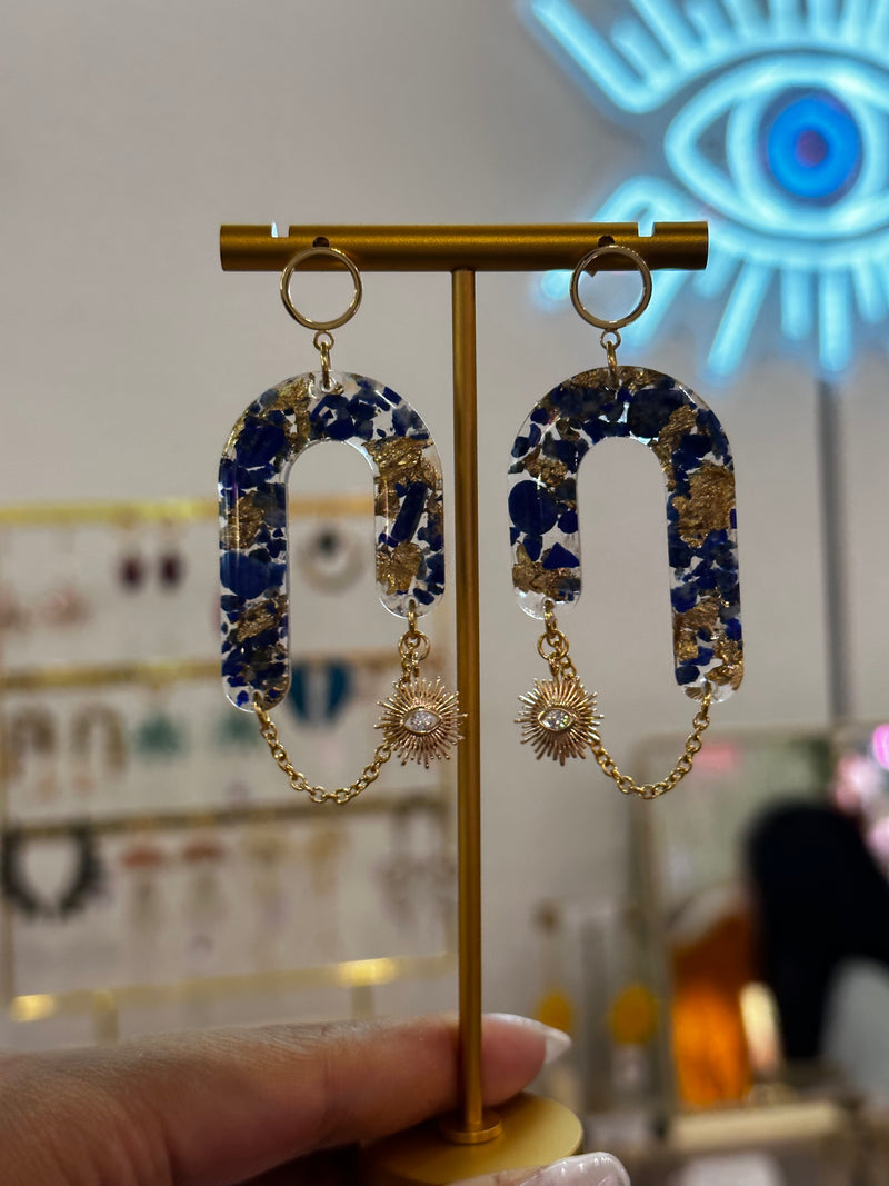 “Goddess of Abundance II” Lapis Lazuli Evil Eye Earrings