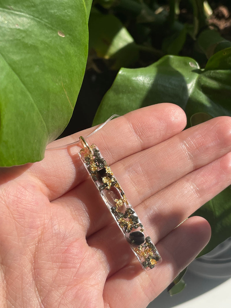 "Bar of Gold” Black Obsidian and Pyrite, Floating Necklace