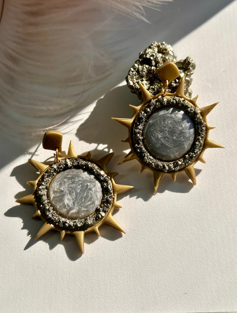 “Power” Pyrite Polymer Clay Sun Mirror Studs