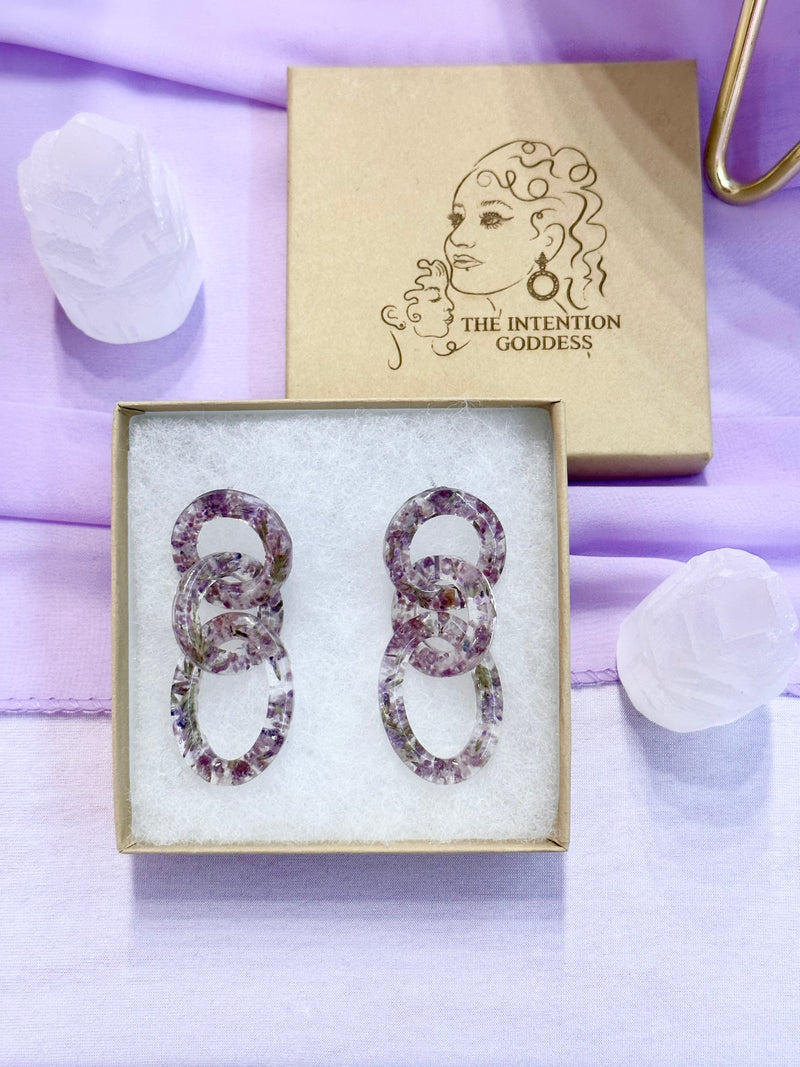 “The Viv” Lepidolite & Dried flowers Studs