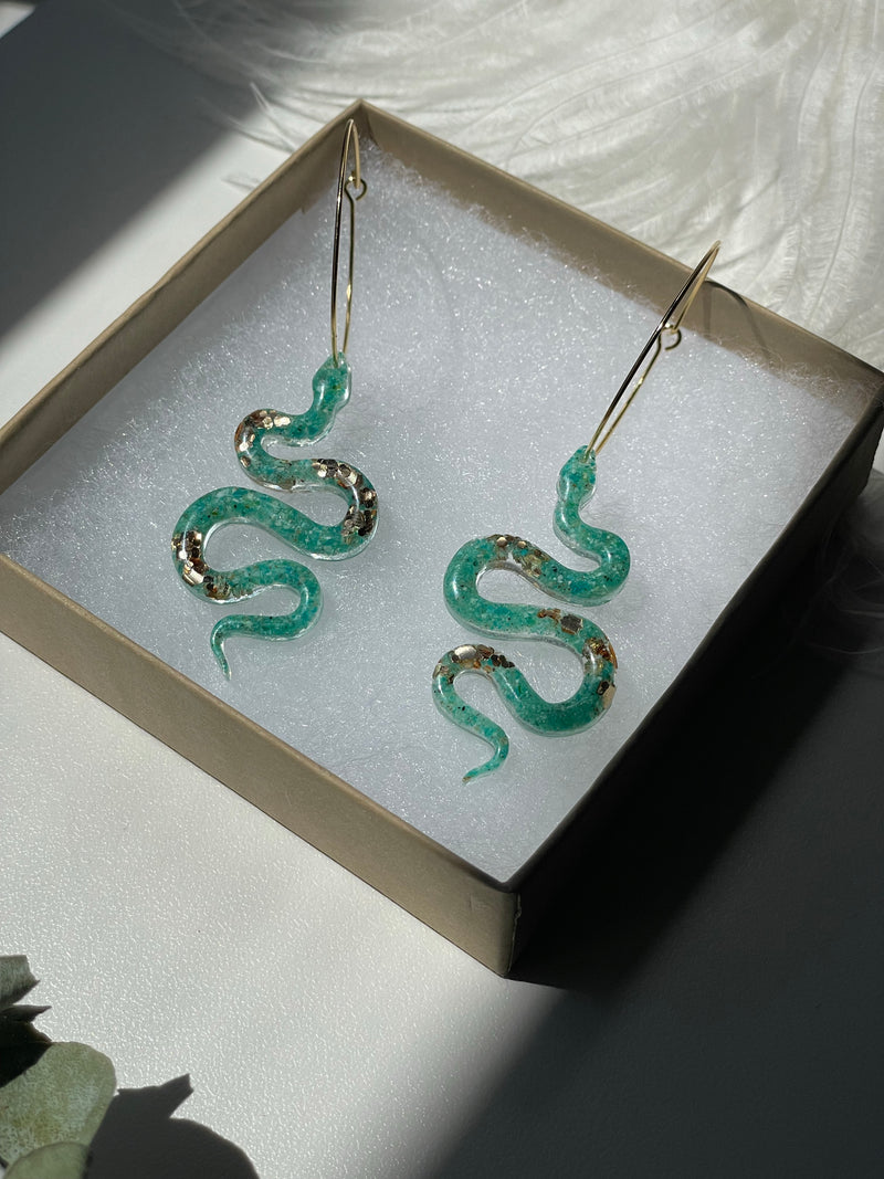 “The Feminine” Chrysocolla Lightweight Snake Hoops