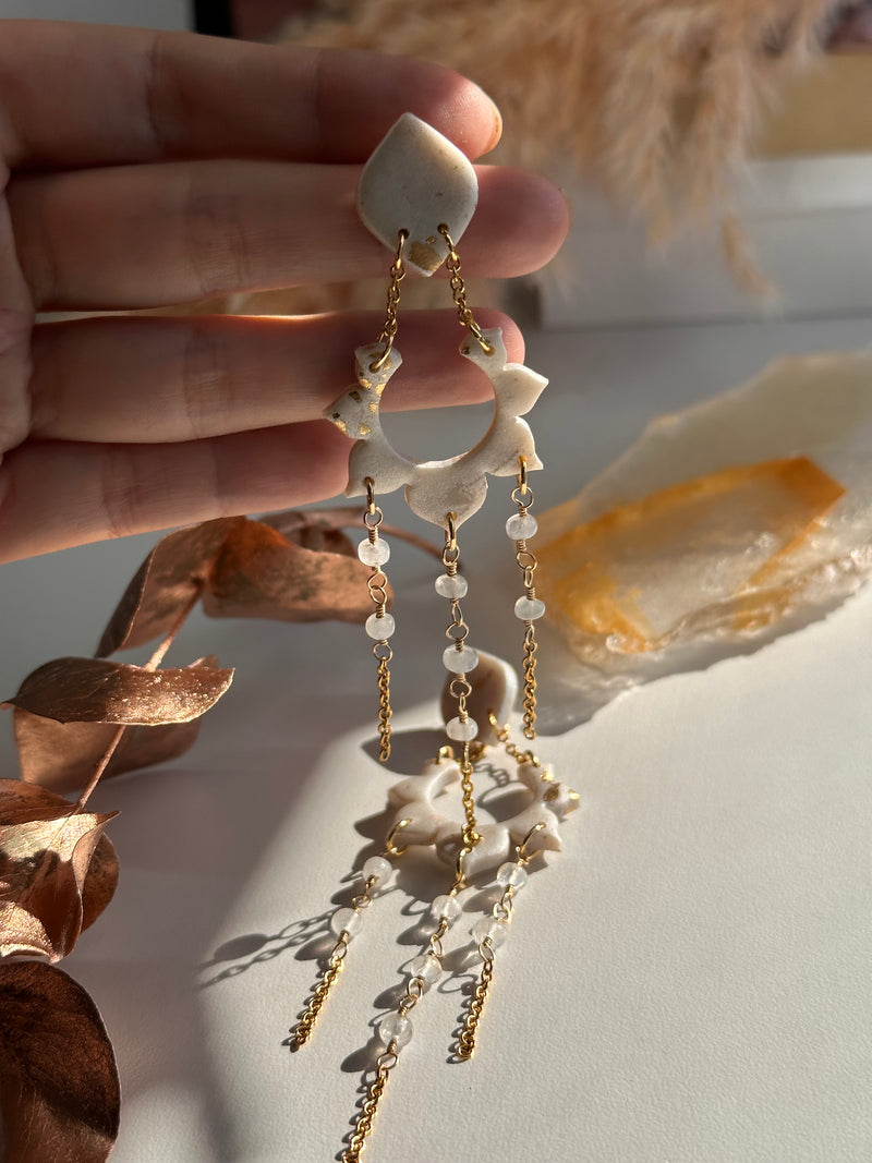 “Dream Catcher” Moonstone Polymer Clay Earrings